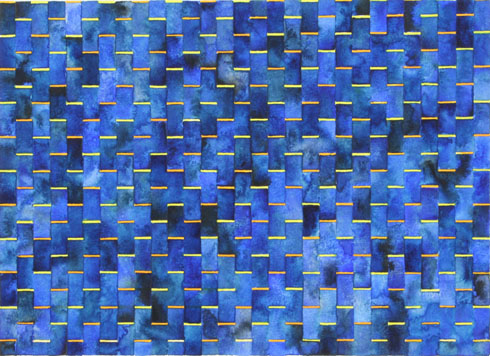 Horizontal and vertical pulse in two colours on blue