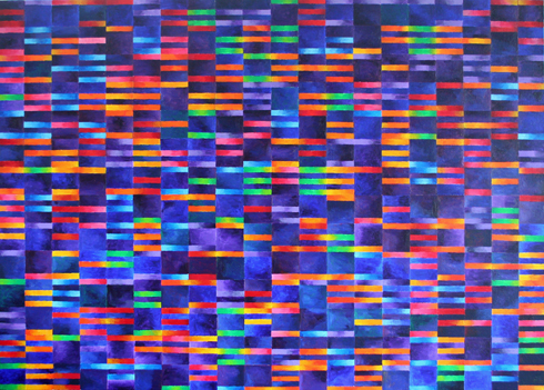 Composition in six colours and three positions on blue